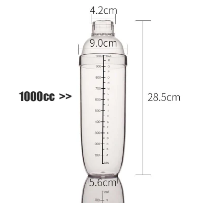 Abanador de cocktail plástico da capacidade grande 1000ml com logotipo personalizado impresso