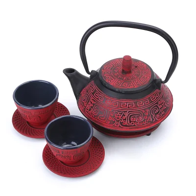 Conjunto de chaleira de chá com base e filtro de revestimento esmaltado bule de chá de ferro fundido